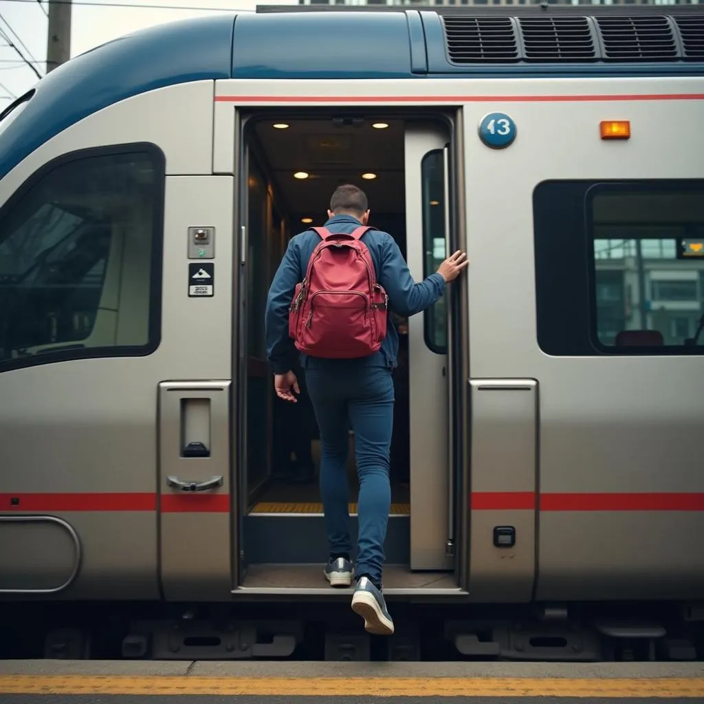 Passenger boarding a train