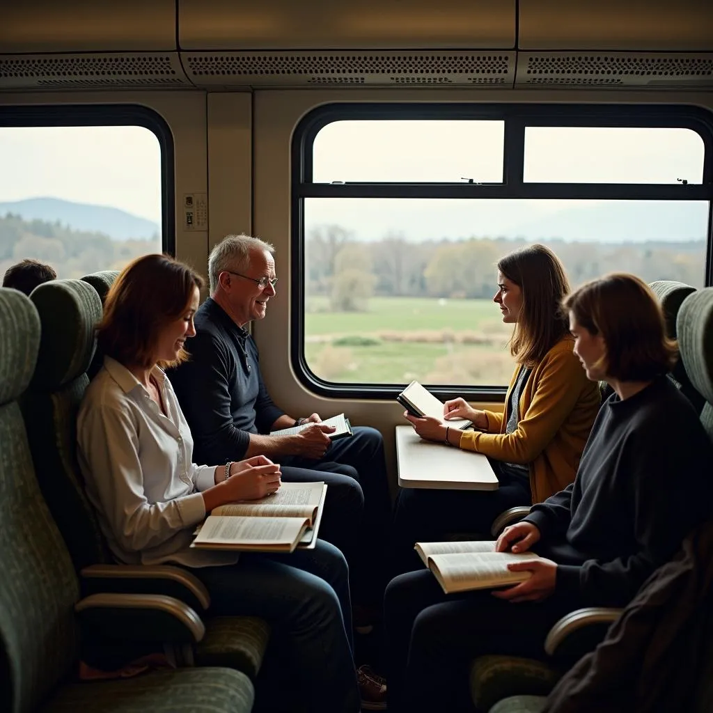 Passengers Looking Out Train Window