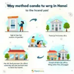 Modern methods of paying land and house tax in Hanoi:  A visual guide to online portals, bank counters, and tax offices.