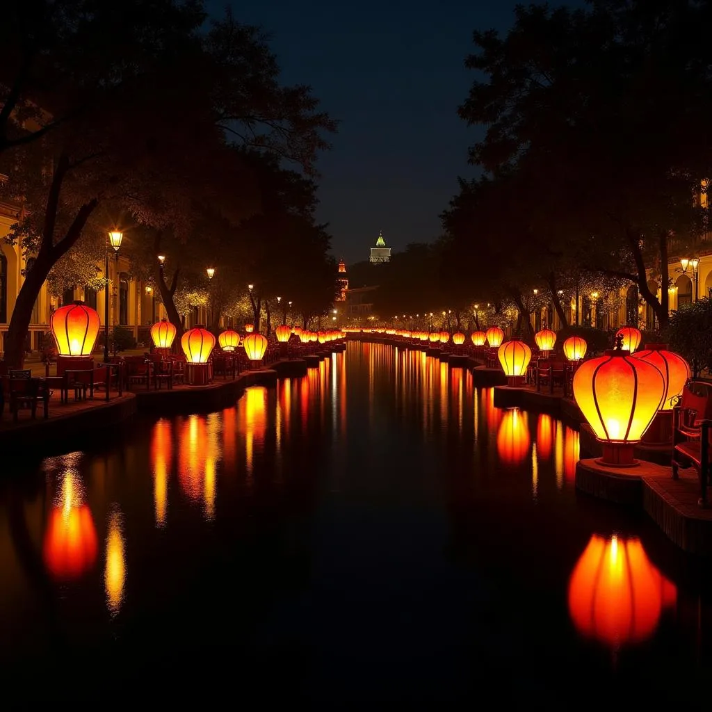 Tranquil scene of Hoi An ancient town with colorful lanterns at night