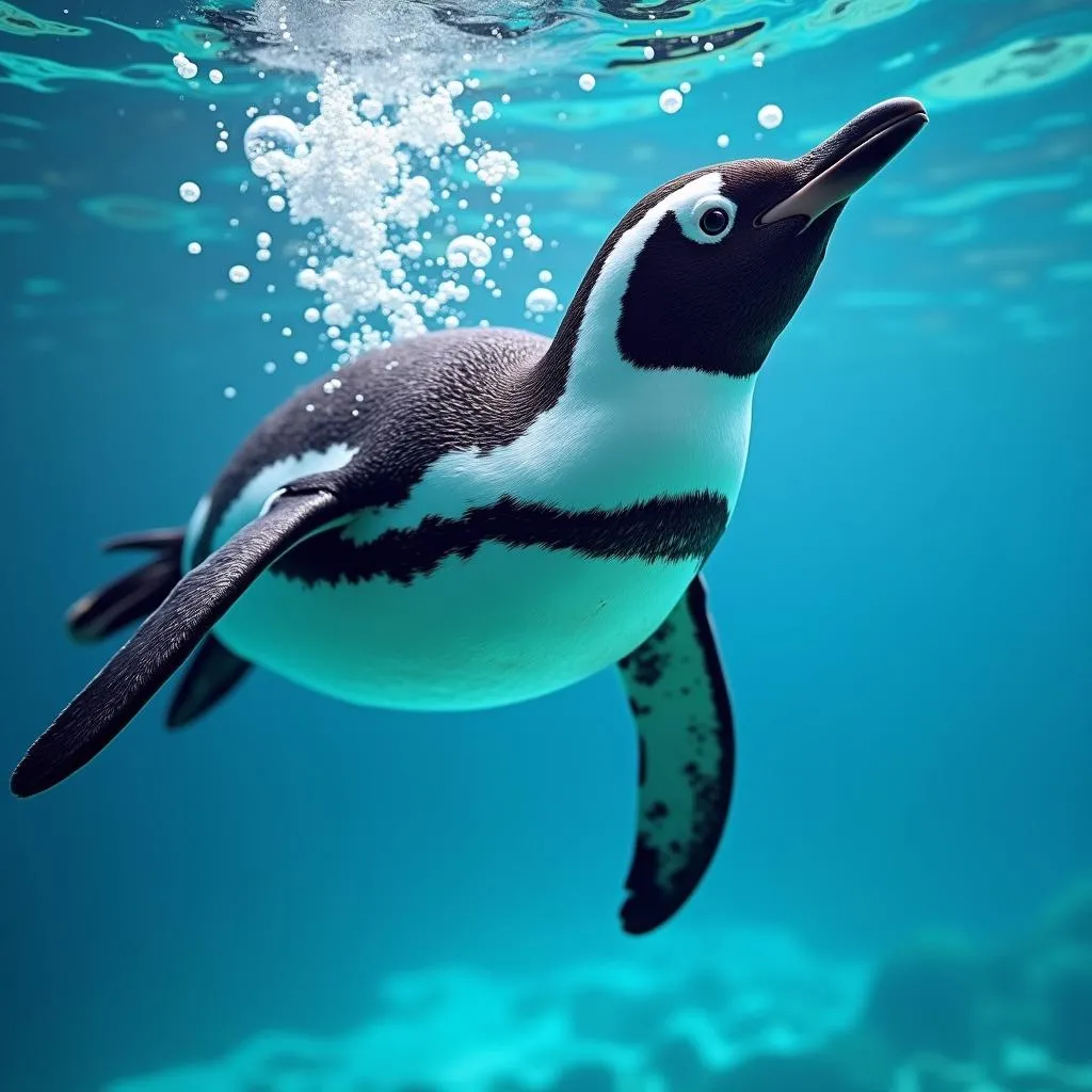 Penguin swimming underwater