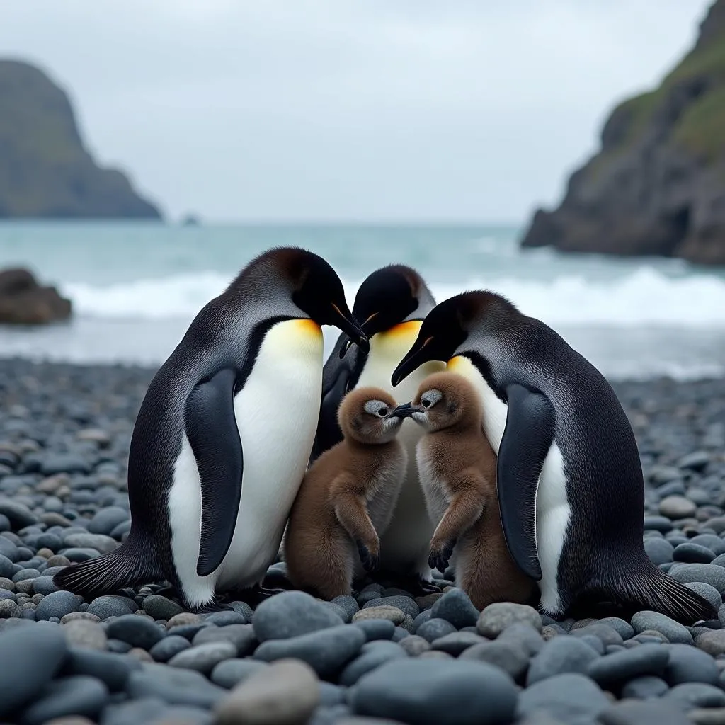 Penguins on a rocky beach