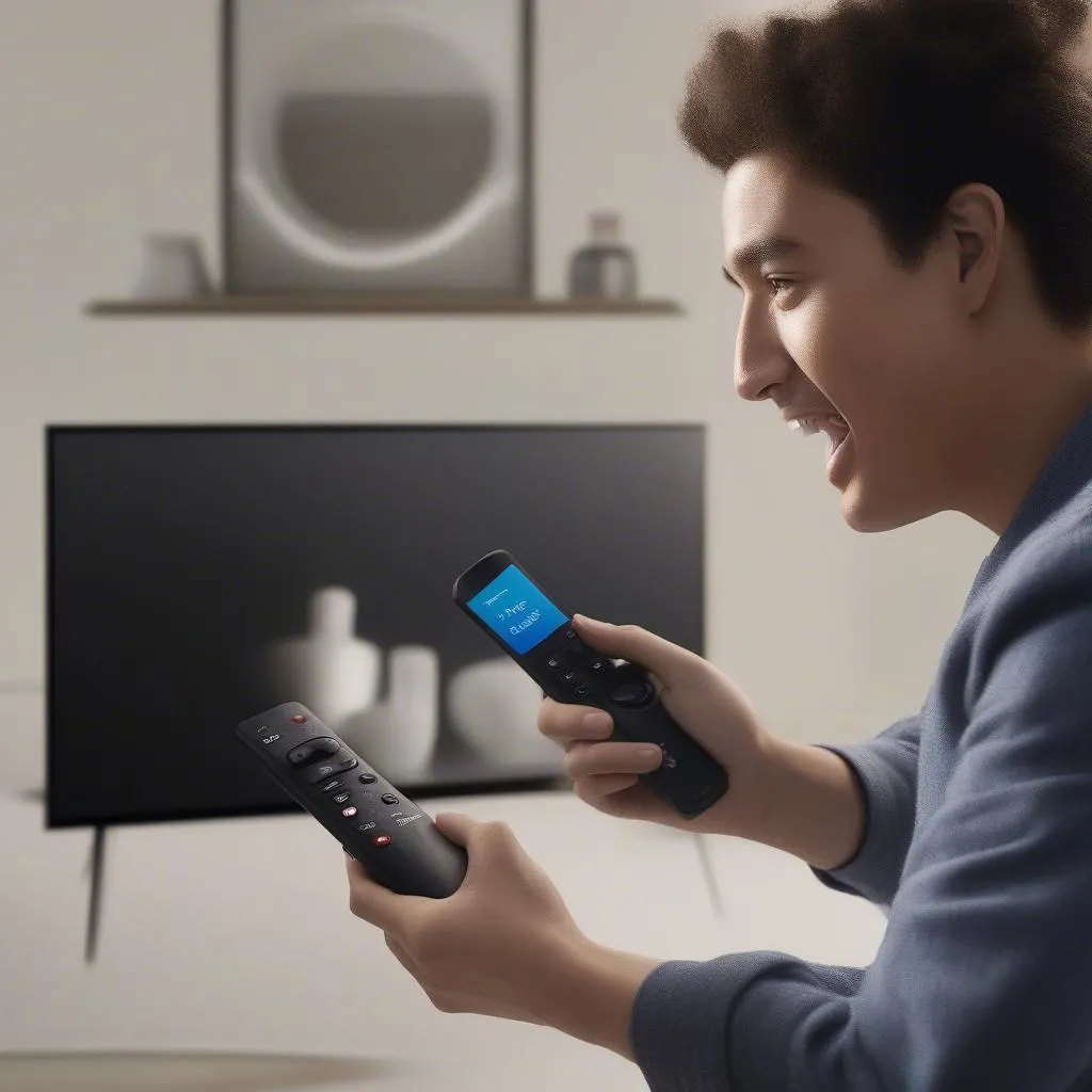 Person using voice control on Samsung One Remote