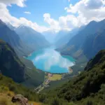 Peruvian landscape with mountains and lake