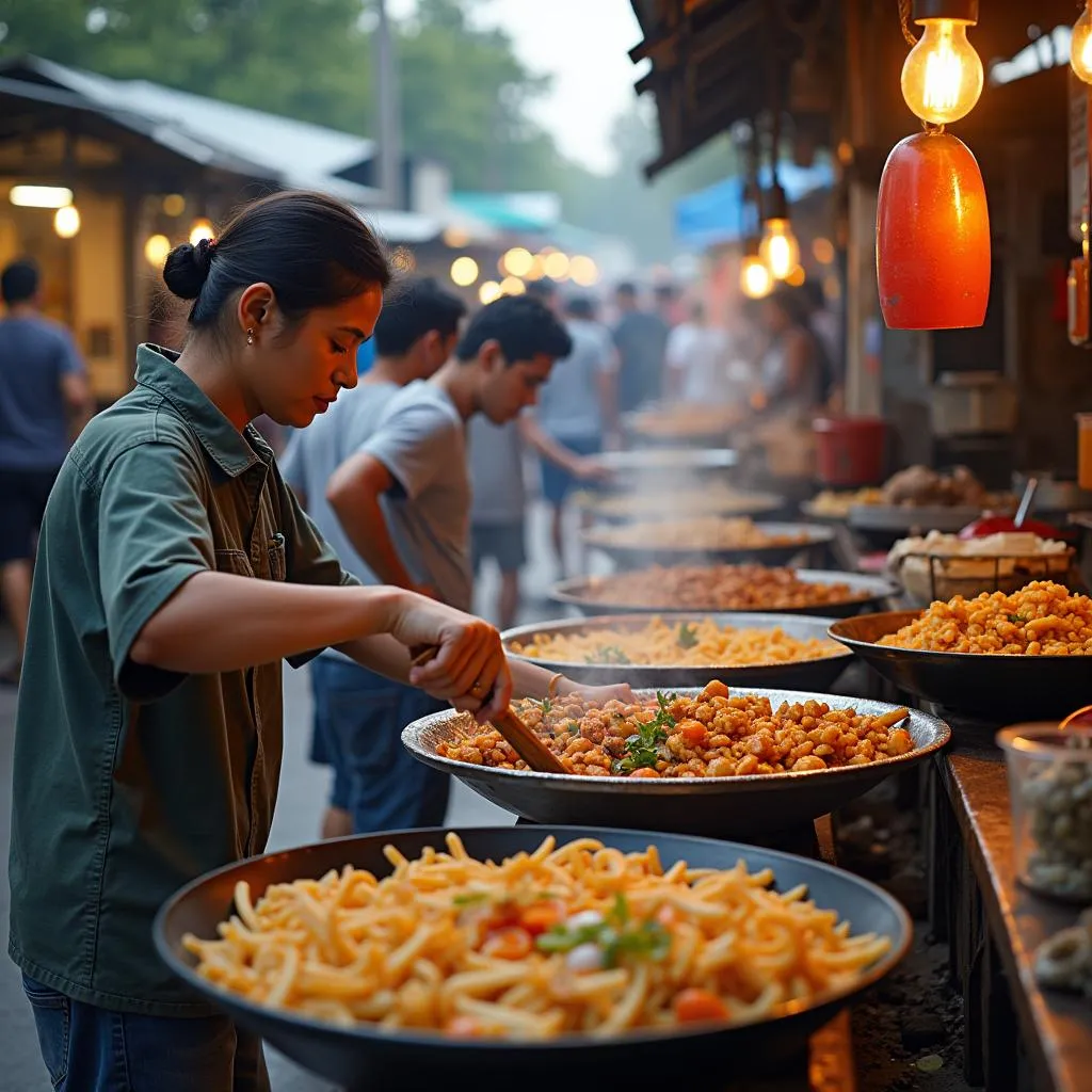 Busy street food market in the Philippines