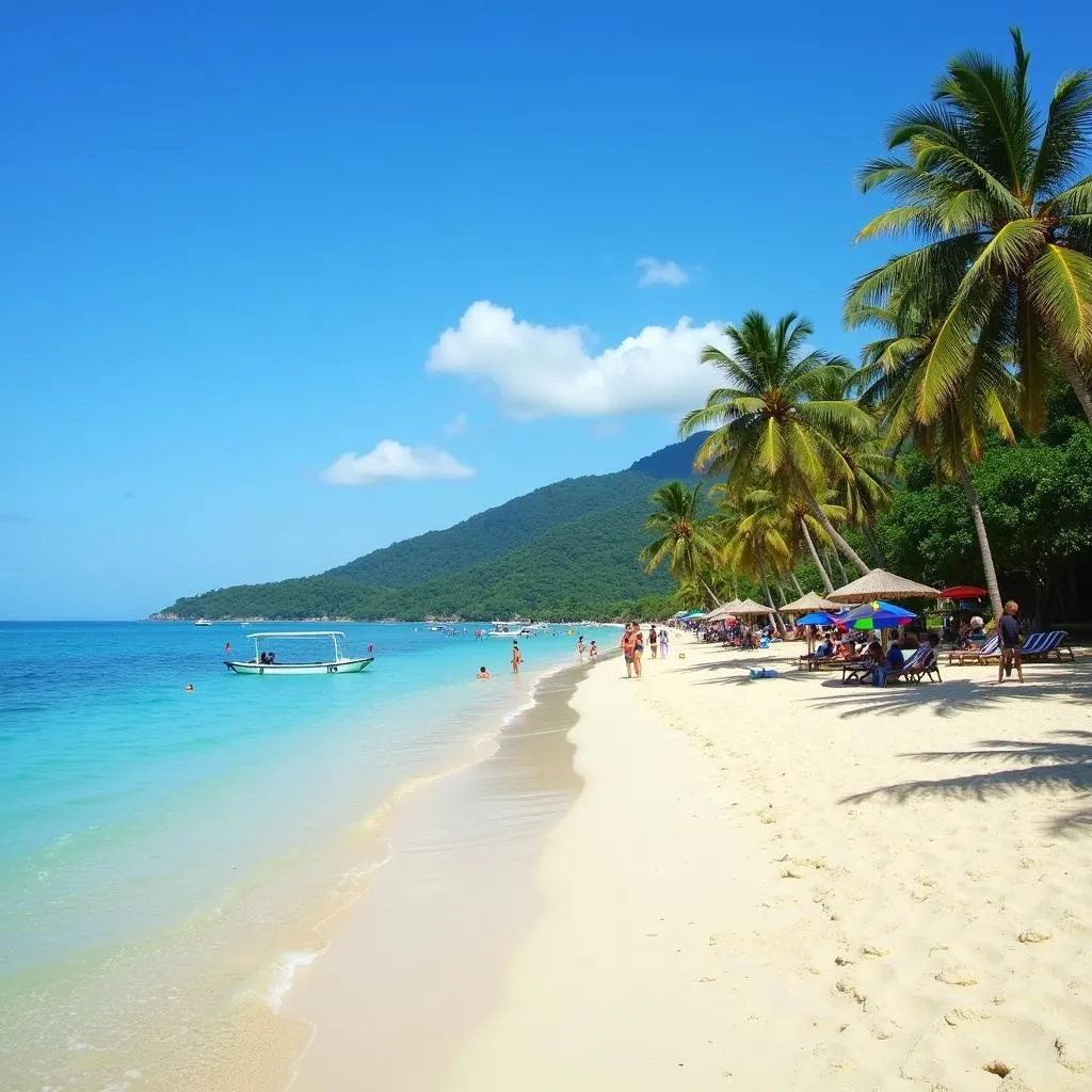 Tourists enjoying the beach during shoulder season in Phuket