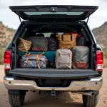 Pickup truck packed for a road trip