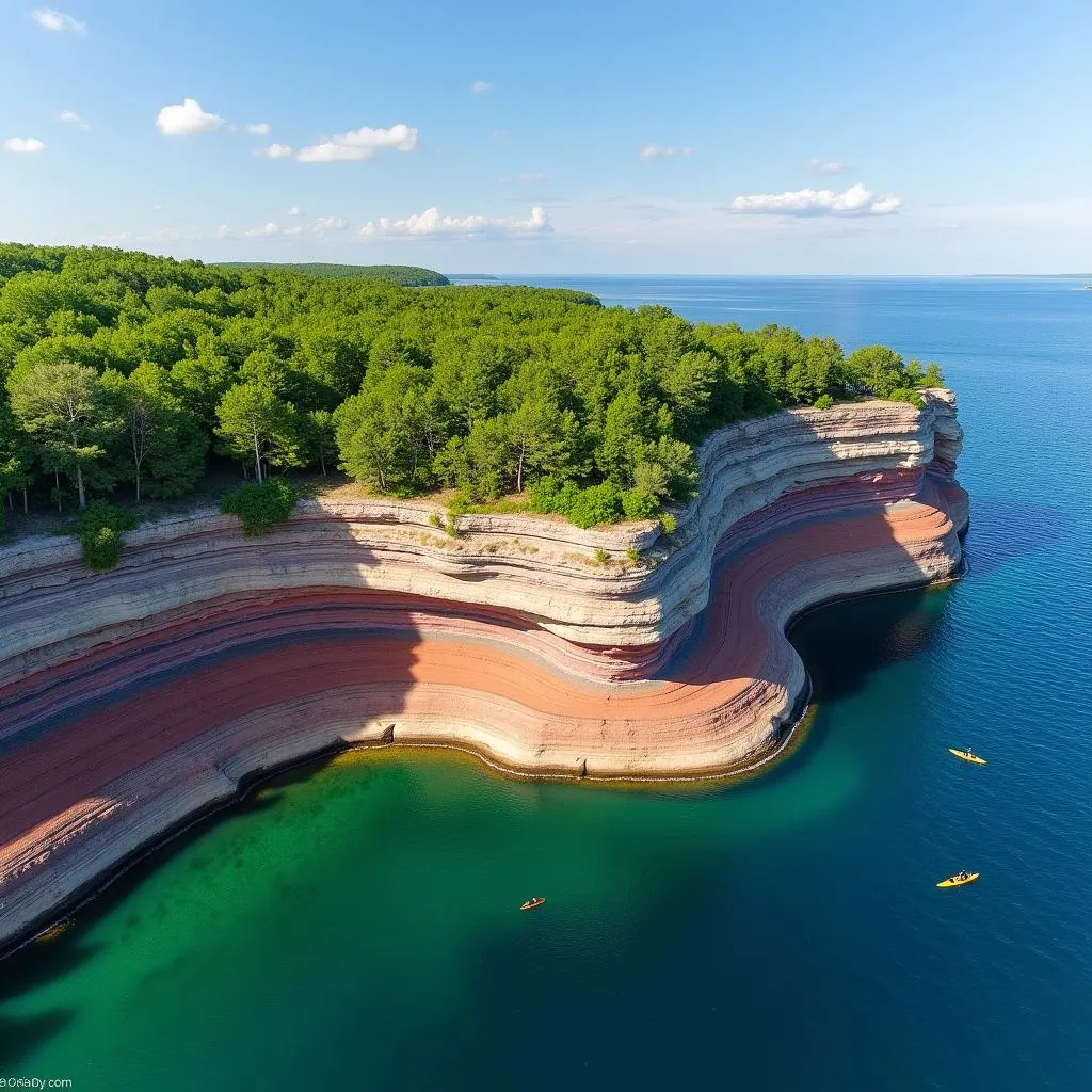 Pictured Rocks National Lakeshore cliffs and Lake Superior