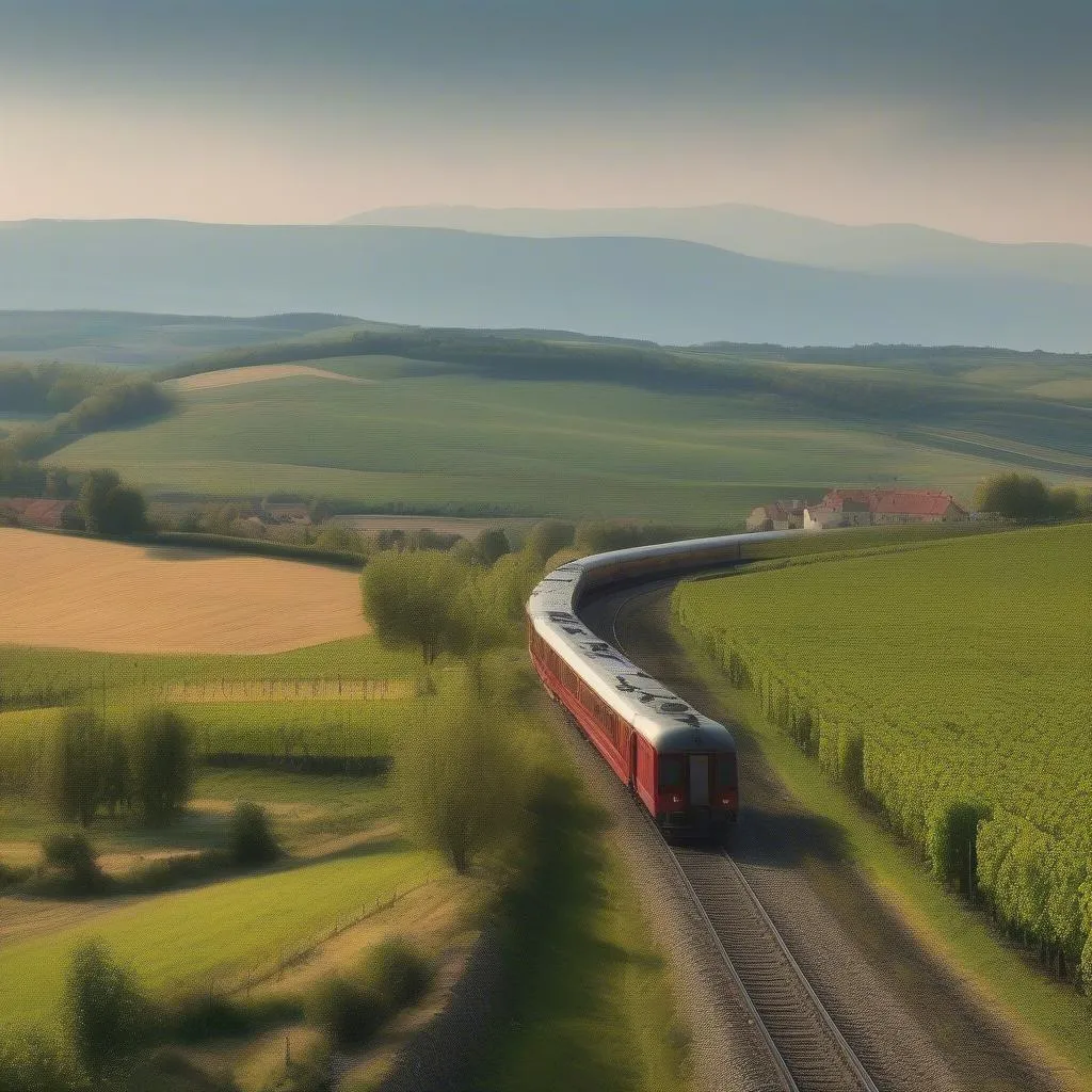 Scenic train journey through the European countryside