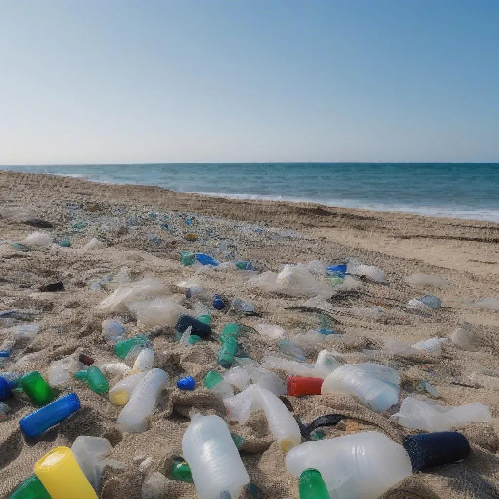 plastic pollution on a beach