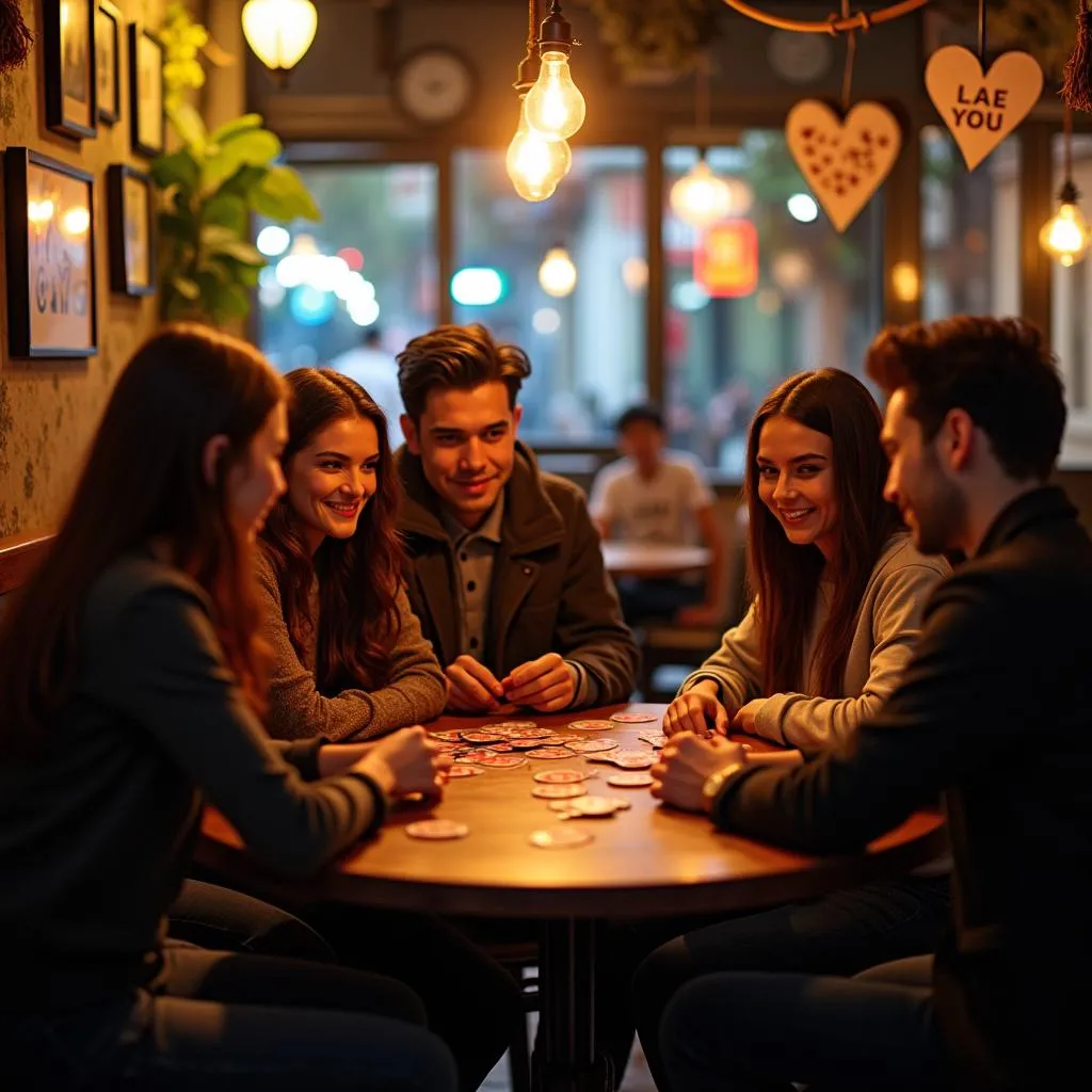 Tourists playing Uno in a Hanoi Old Quarter cafe