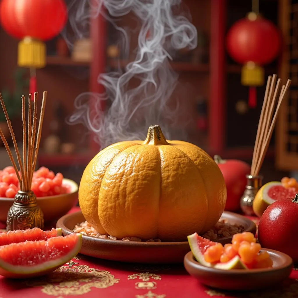 Pomelo offering on altar during Vietnamese Lunar New Year