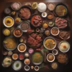 A colorful table filled with pork dishes from around the world