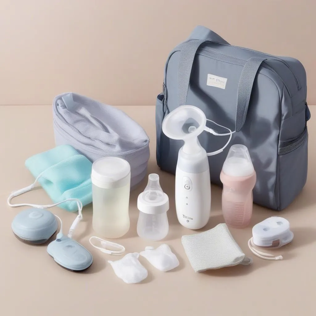 Portable breast pump with accessories