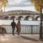 Pregnant Couple Strolling in Paris