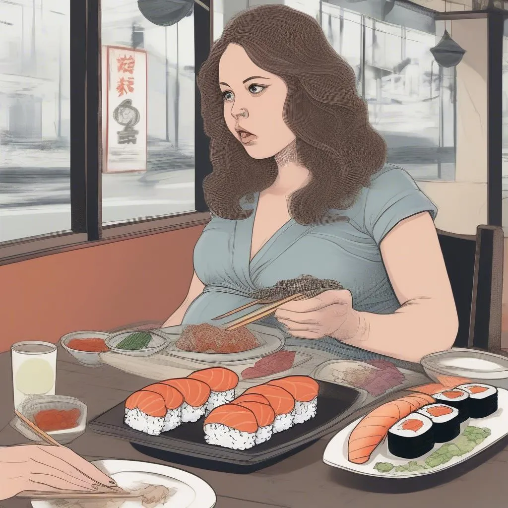 Pregnant Woman Avoiding Sushi