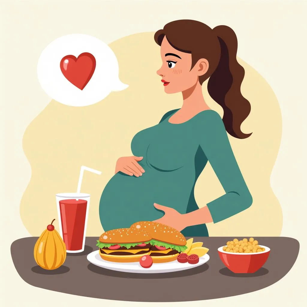 Pregnant Woman Pushing Away a Plate of Unhealthy Food