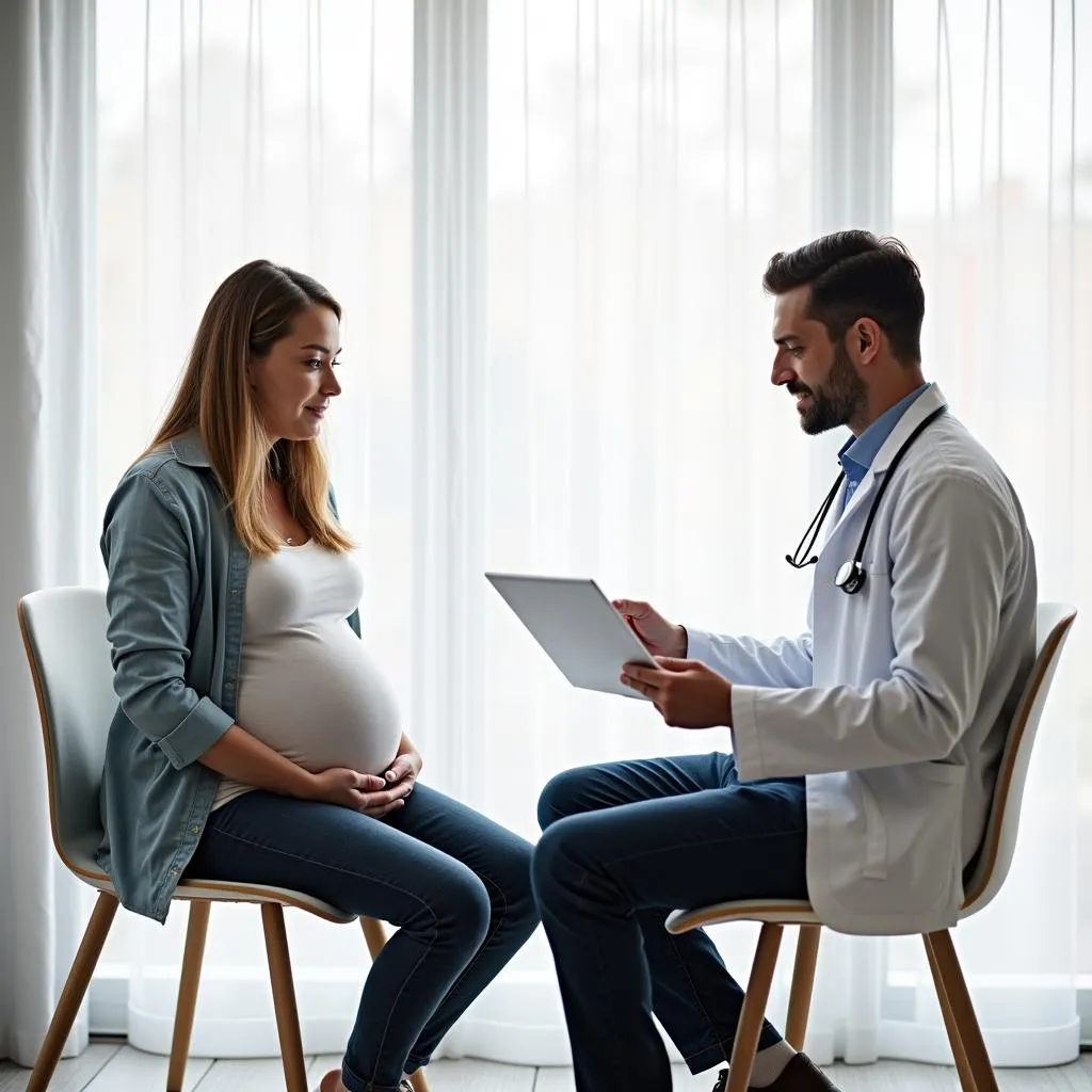 Pregnant woman consulting with her doctor