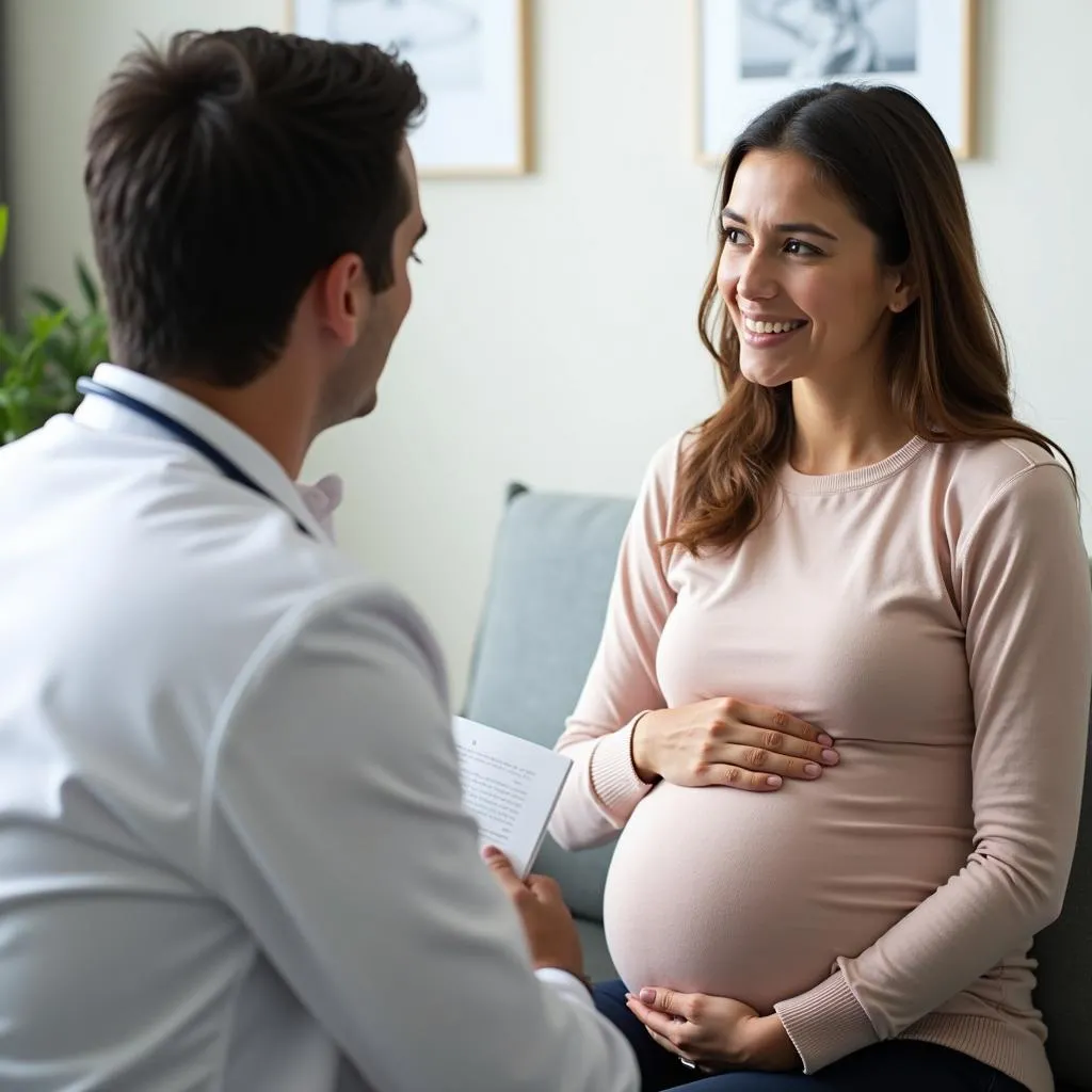 pregnant woman discussing diet with doctor