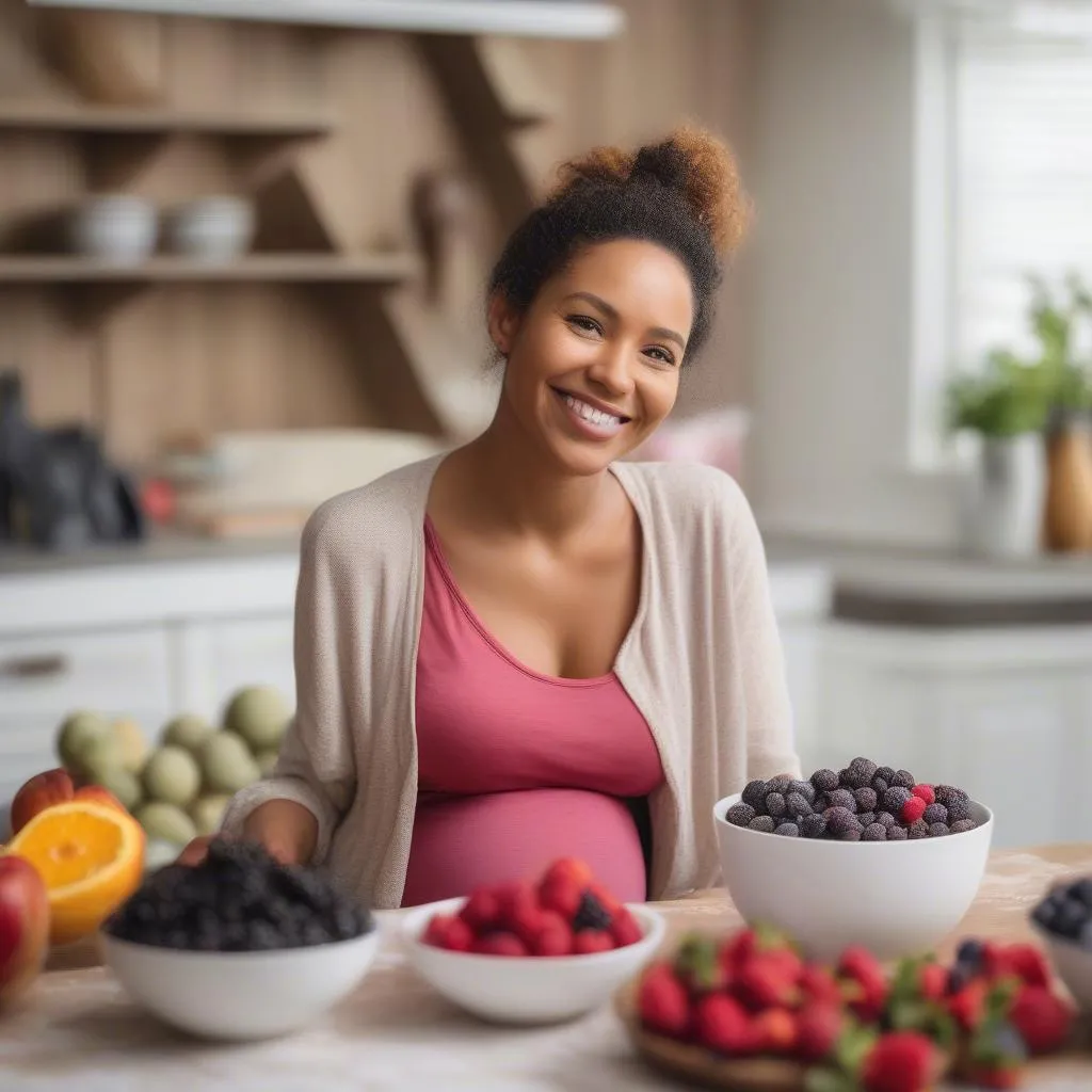 Pregnant Woman Enjoying a Bowl of Berries