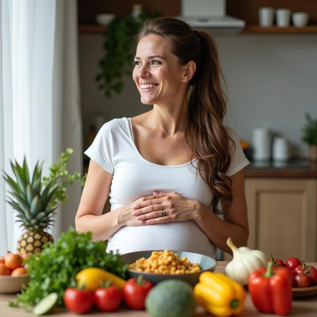 Pregnant Woman Eating Healthy Food