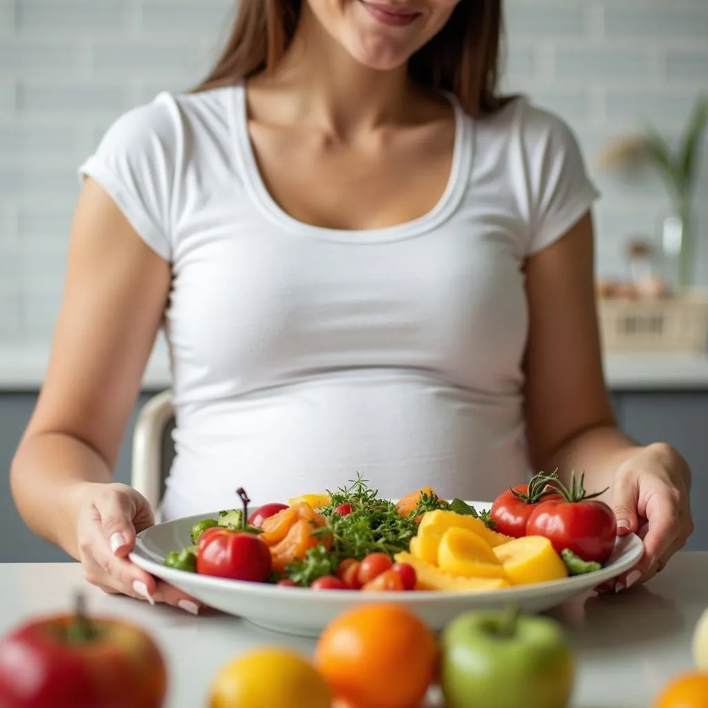 pregnant woman eating a healthy meal