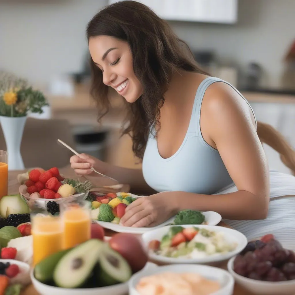 Pregnant Woman Eating a Healthy Meal