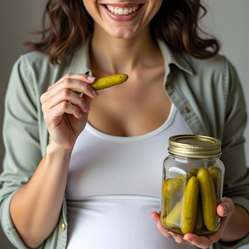 Pregnant Woman Enjoying Pickles