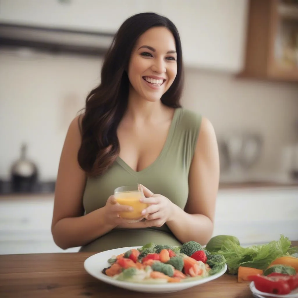 Pregnant Woman Eating a Healthy Meal