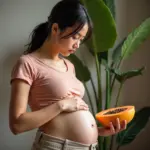 Pregnant woman holding a papaya