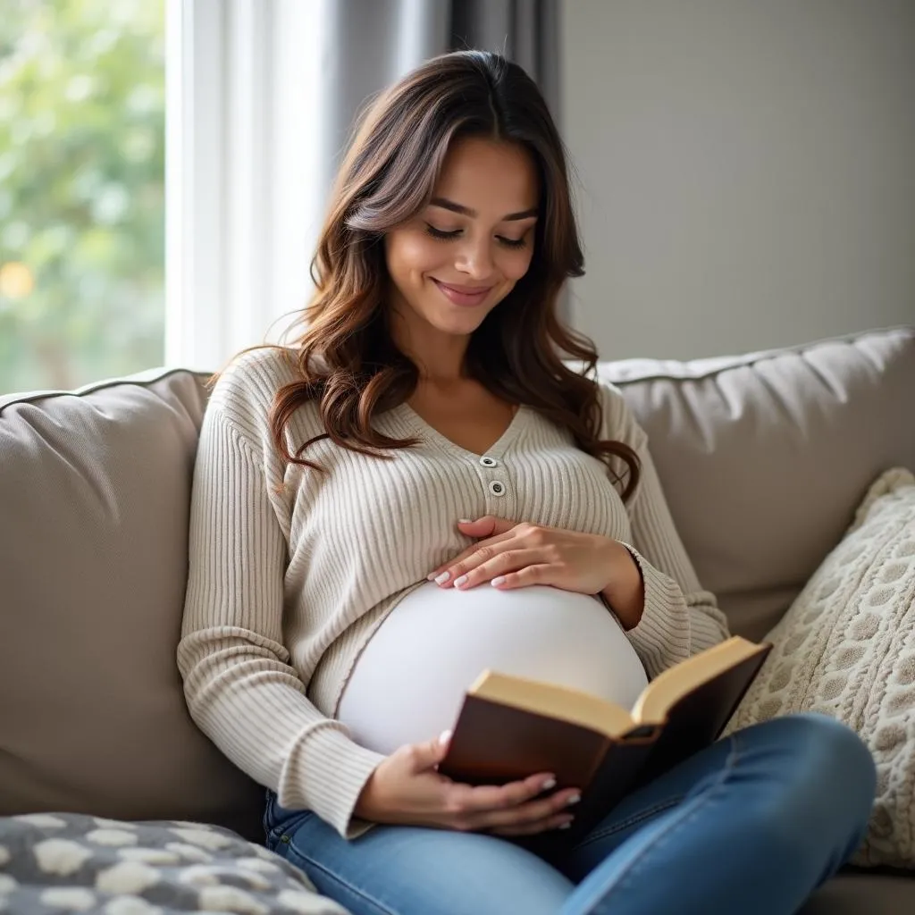 Pregnant Woman Relaxing with Book