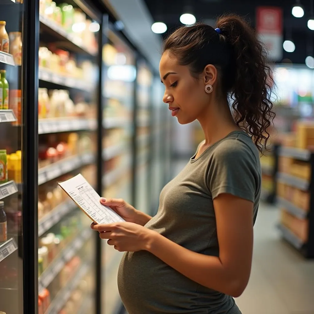 Pregnant Woman Checking Food Labels