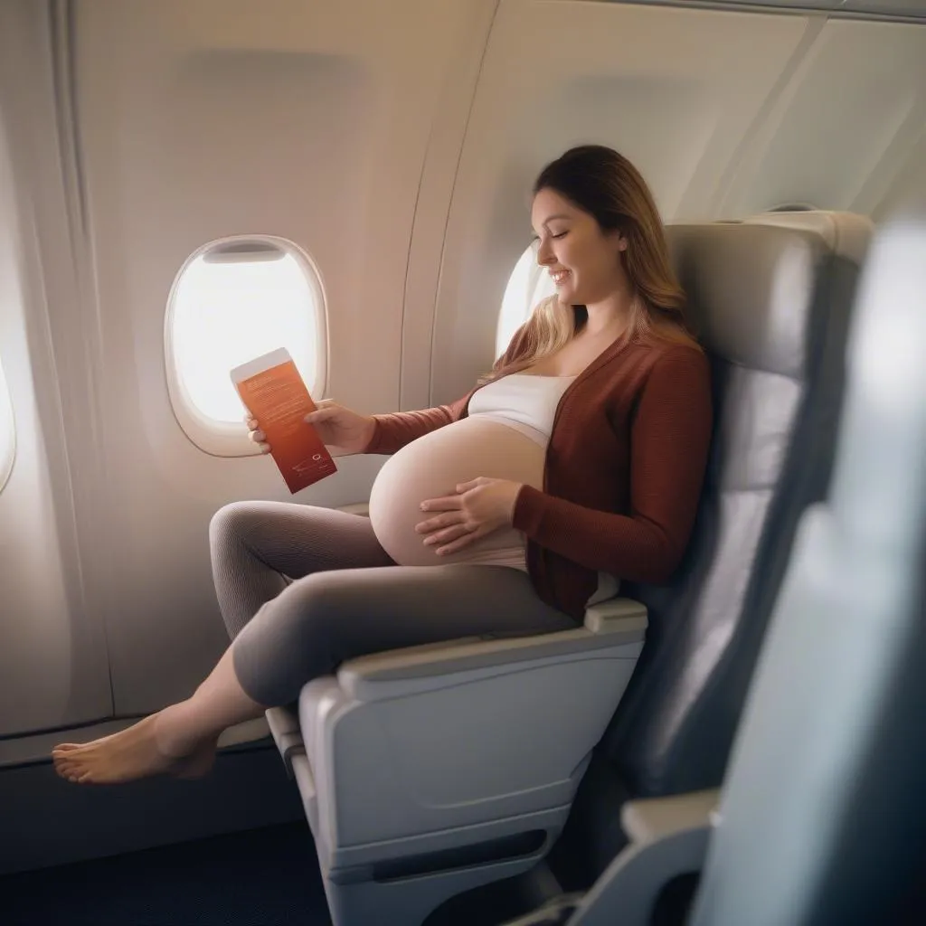 Pregnant Woman Stretching on Airplane