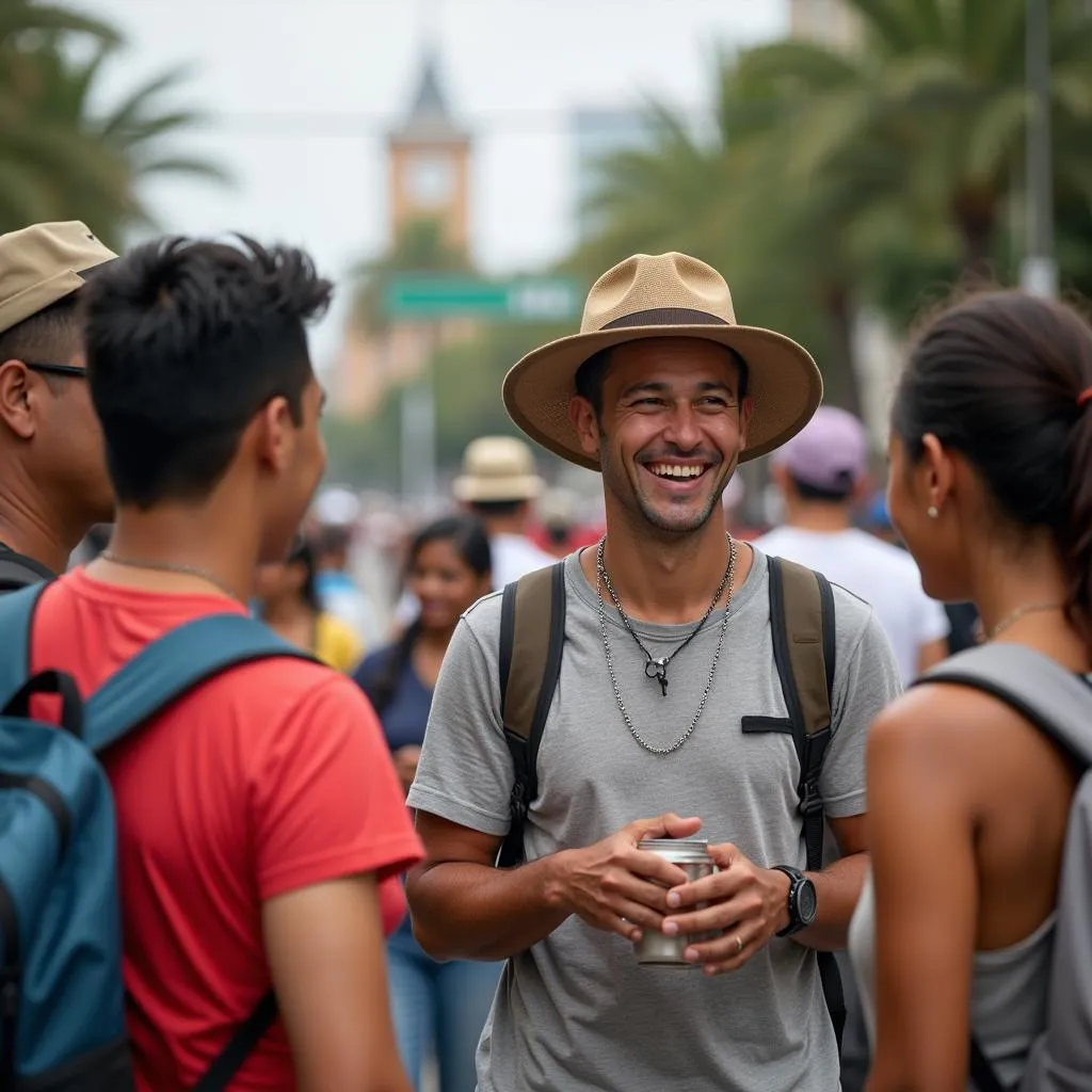 Tourists Interacting with Locals in Puerto Rico