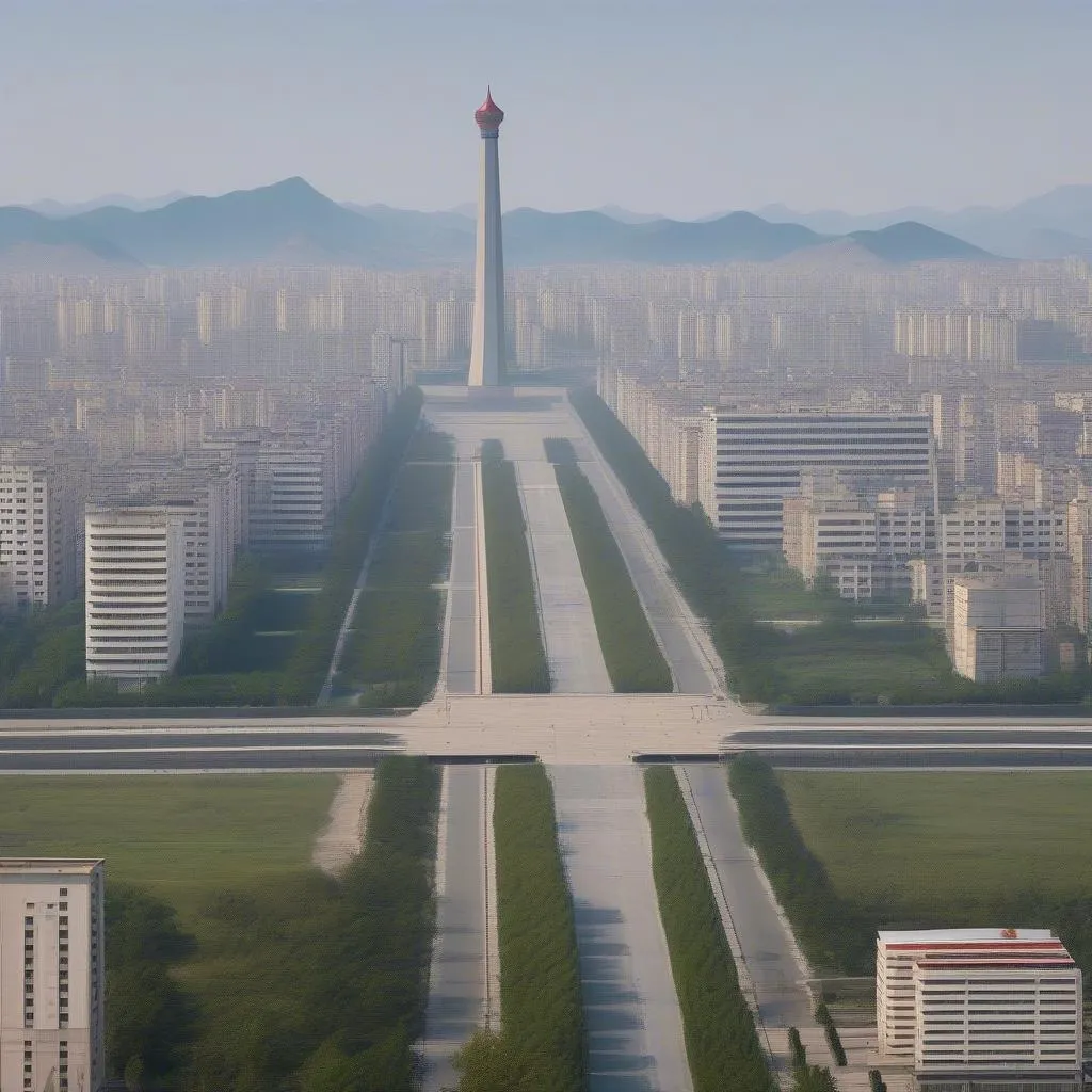 Pyongyang Cityscape with Juche Tower