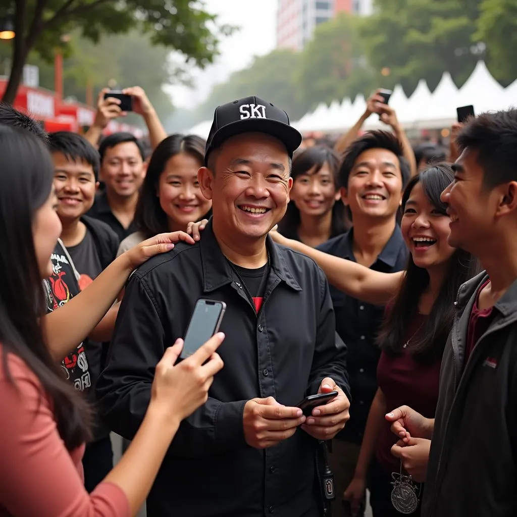 Quang Teo signing autographs for fans after a performance