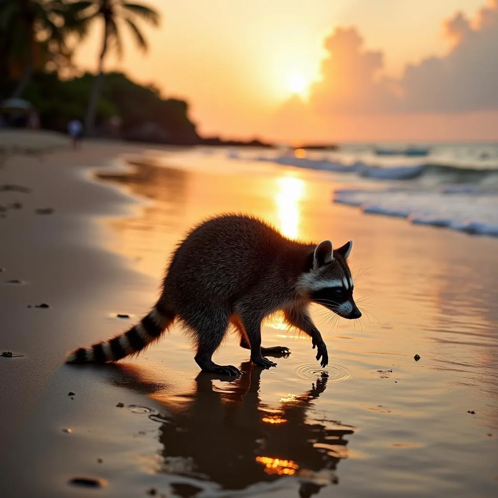 Raccoon on Bali beach