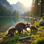 Raccoon family in Yosemite