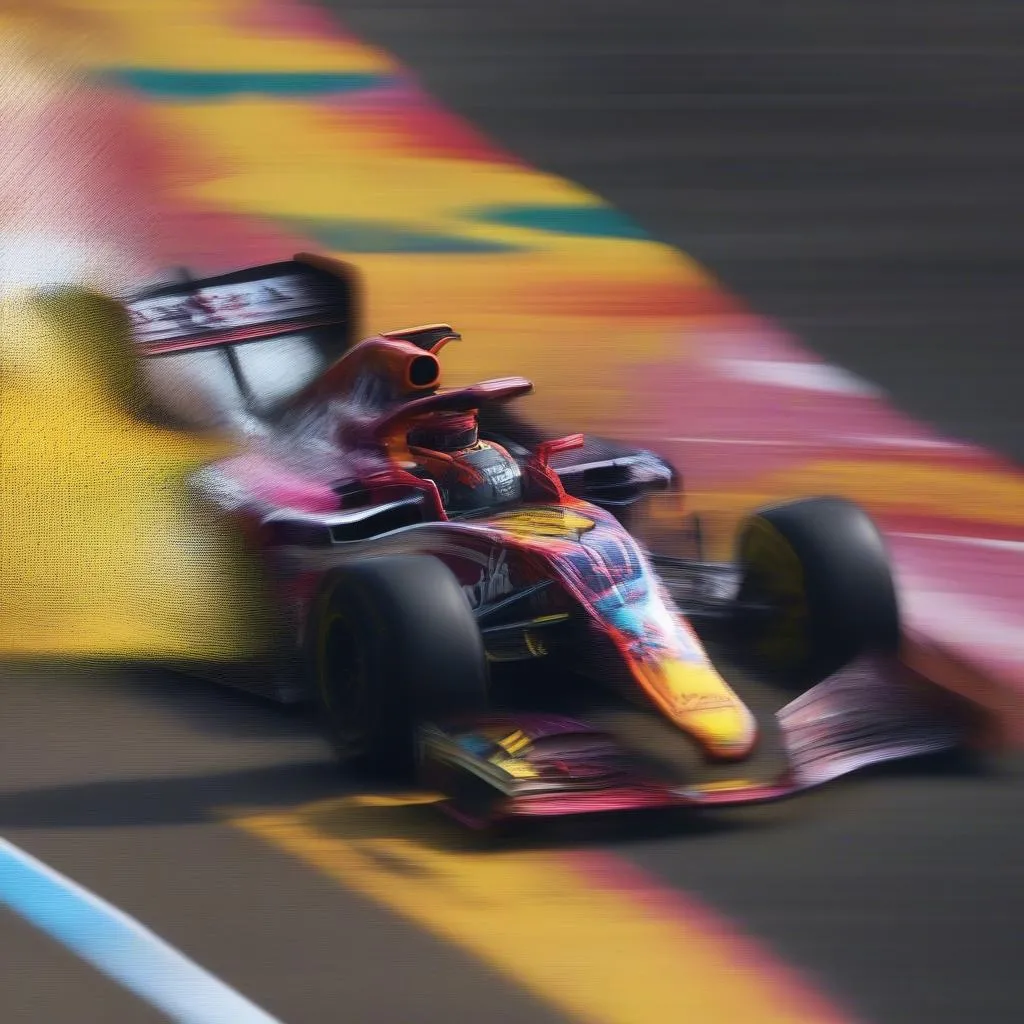 The Thrill of the Race: A Car Circling the Track Four Times