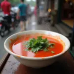 Red amaranth soup served in Hanoi