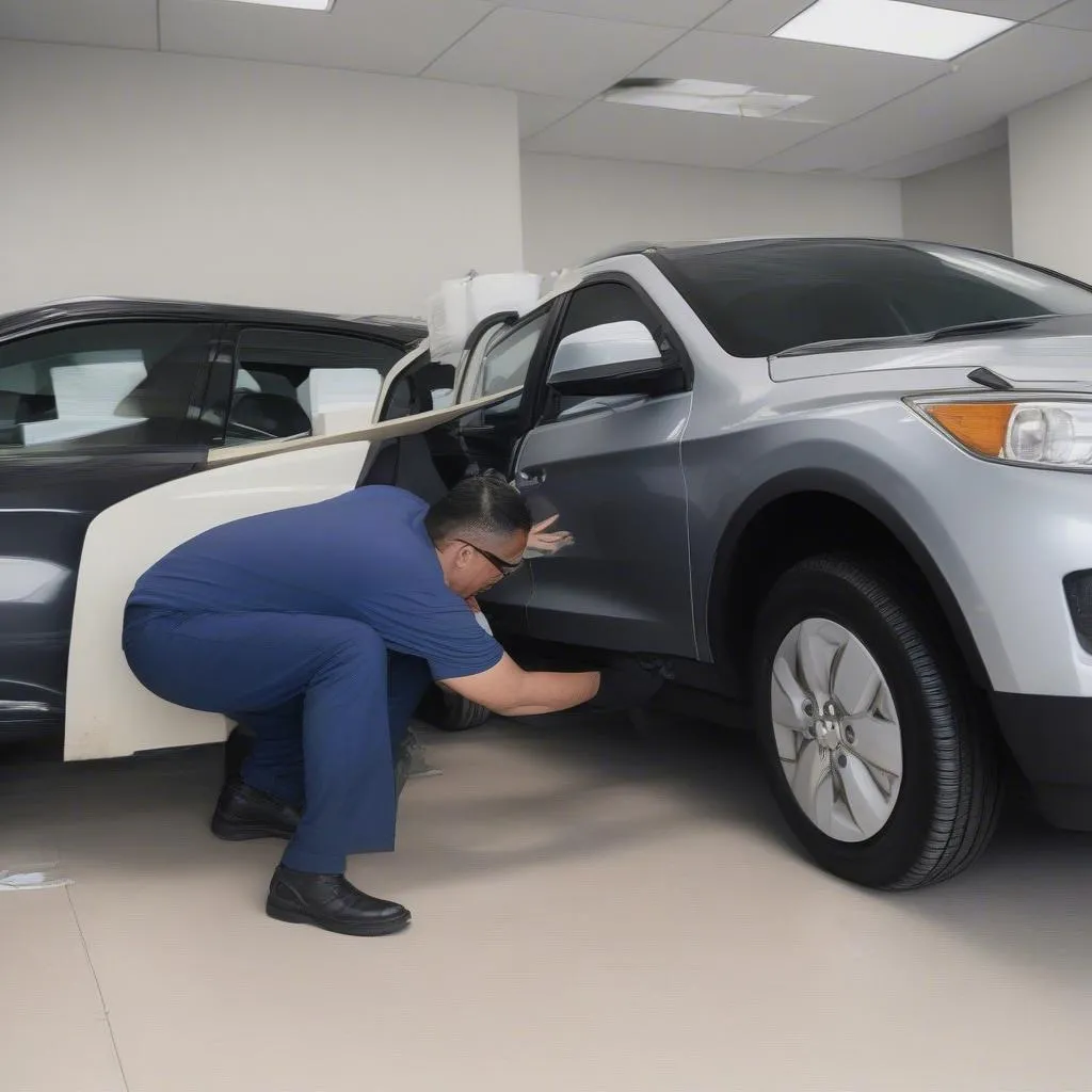 Inspecting a rental car for damage