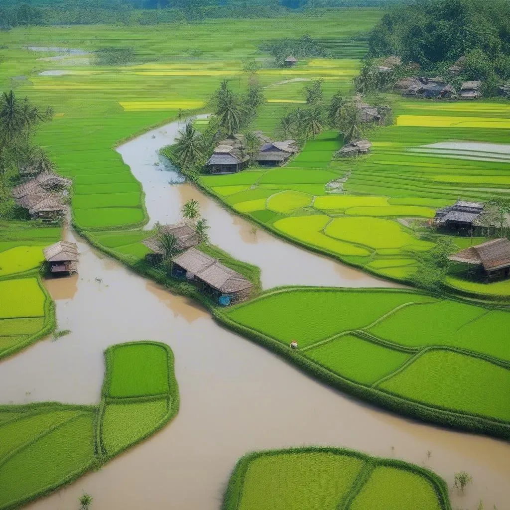 Serene Mekong Delta Rice Paddies