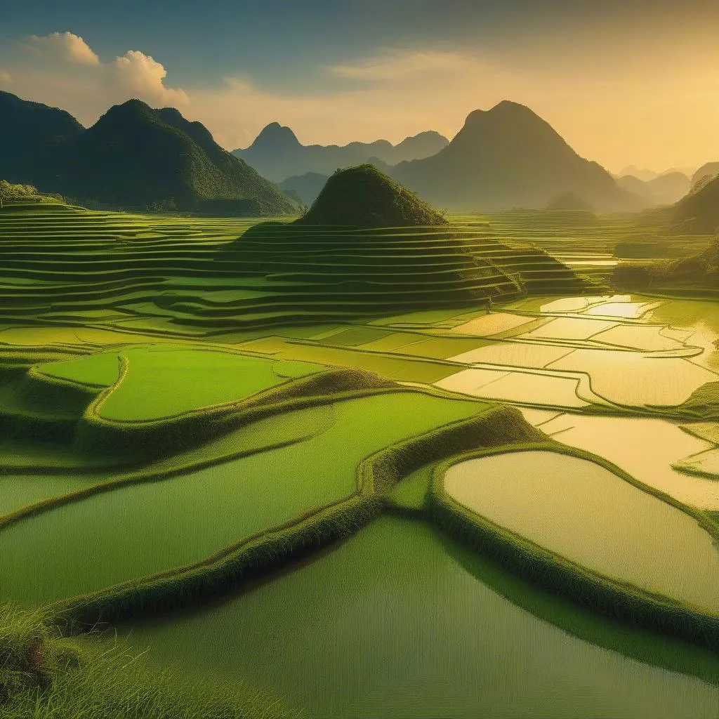 Serene Rice Paddies in Vietnam