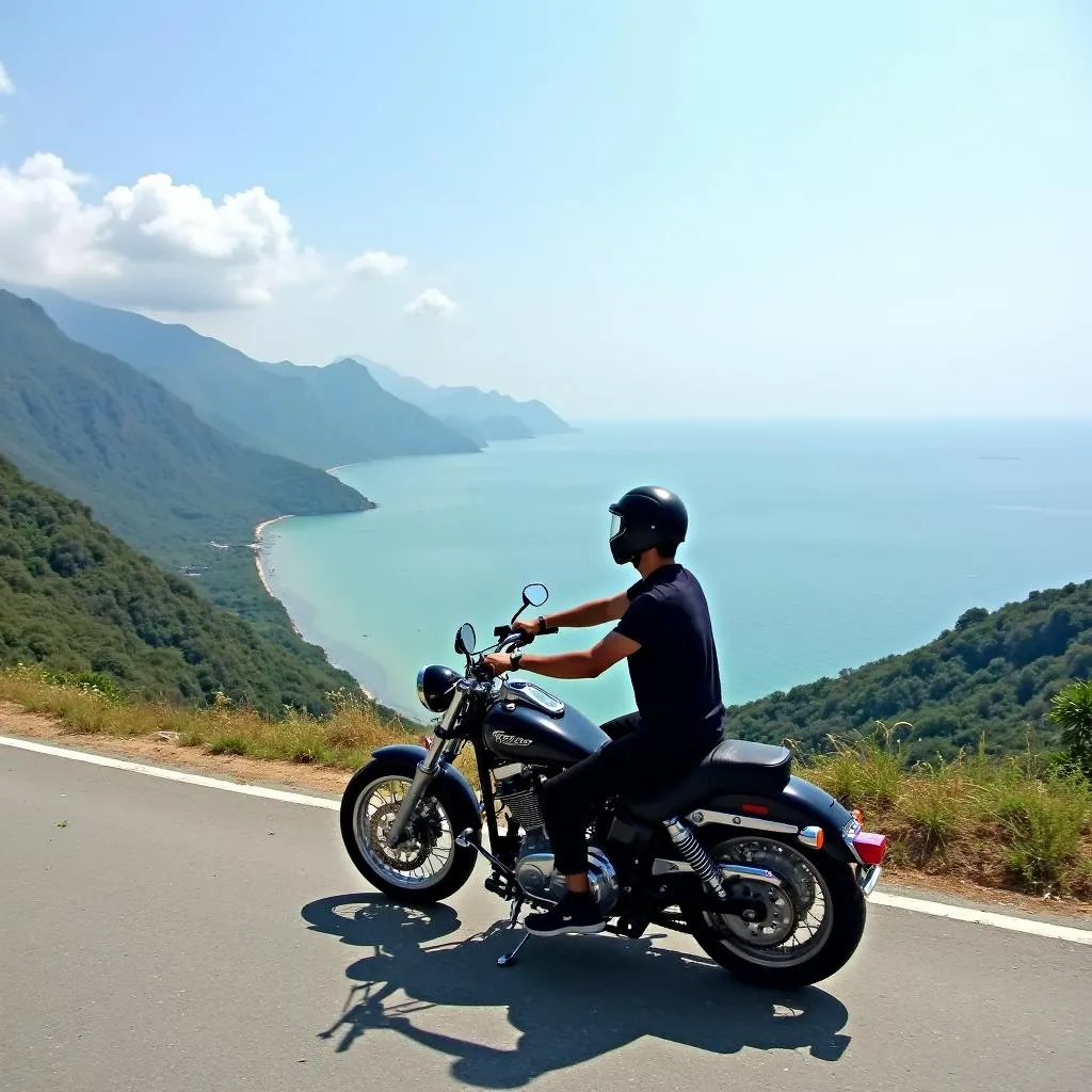 Riding a motorbike on Hai Van Pass