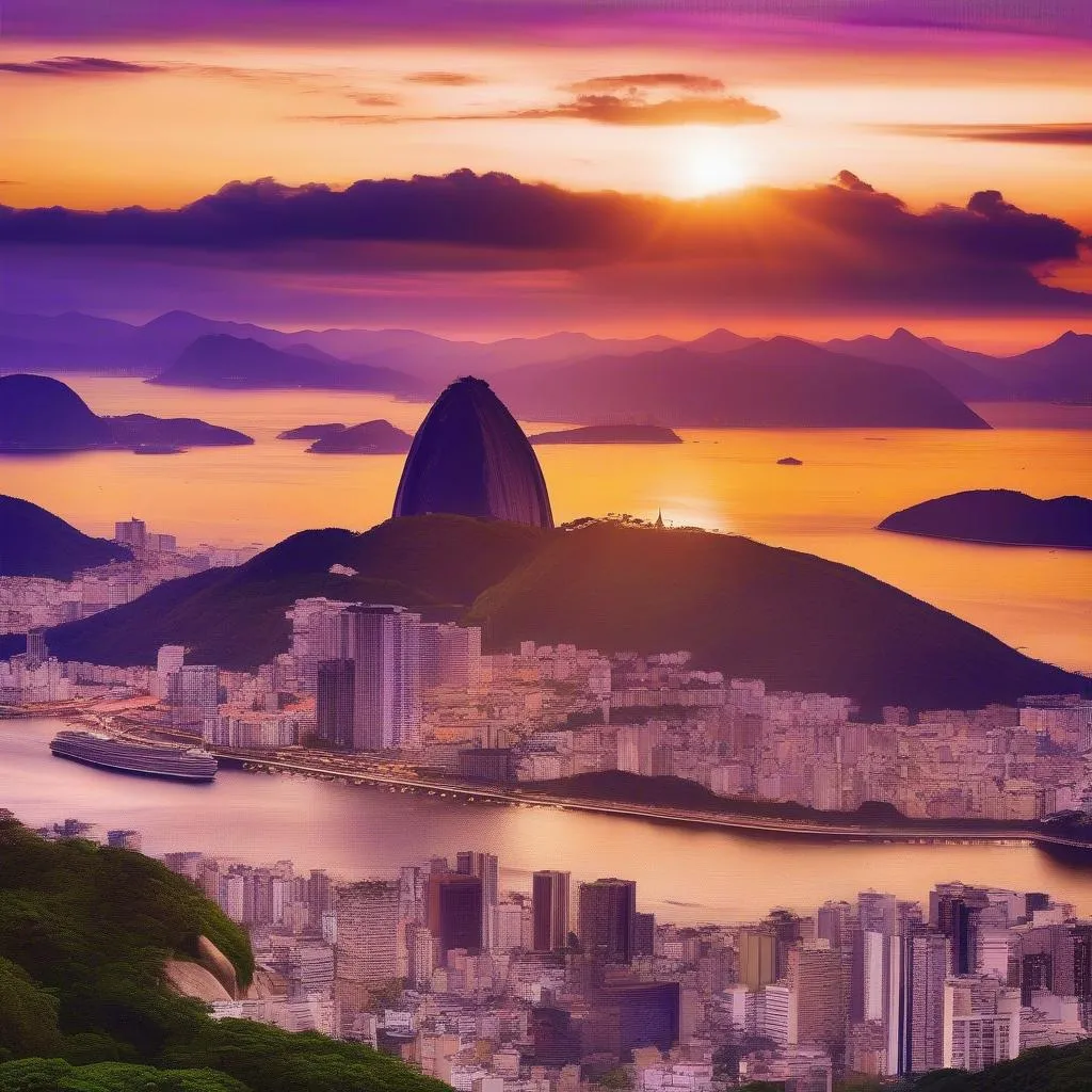 Rio de Janeiro skyline at sunset