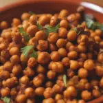 Close-up of roasted chickpeas in a bowl