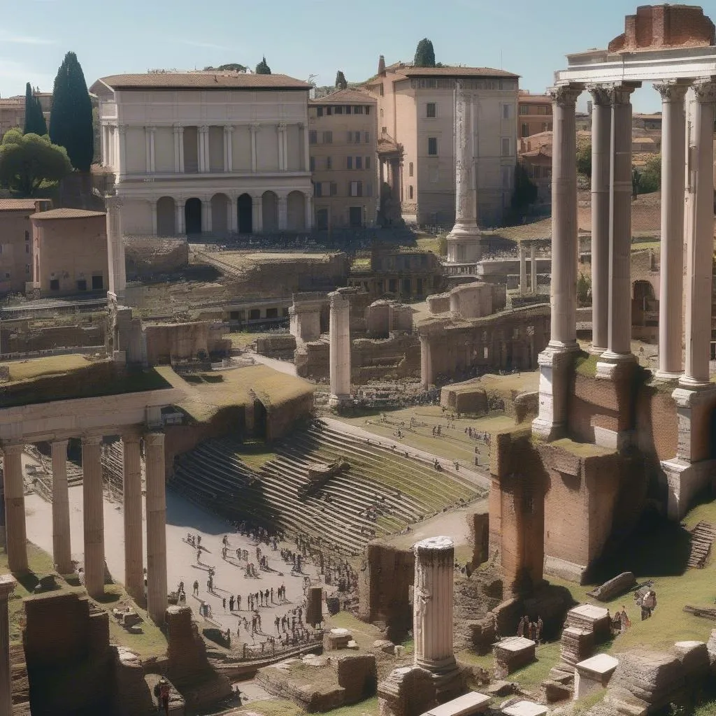 Tourists exploring Roman Forum