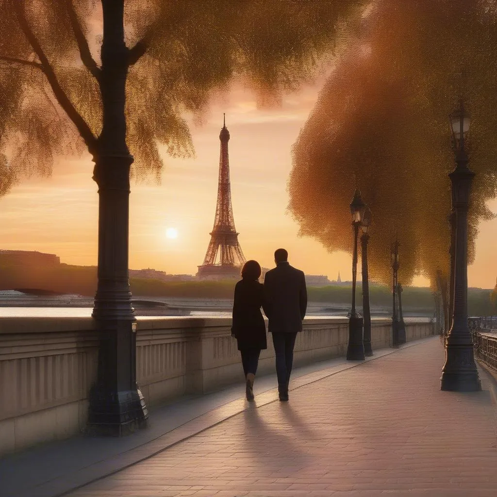 Couple enjoying Parisian romance