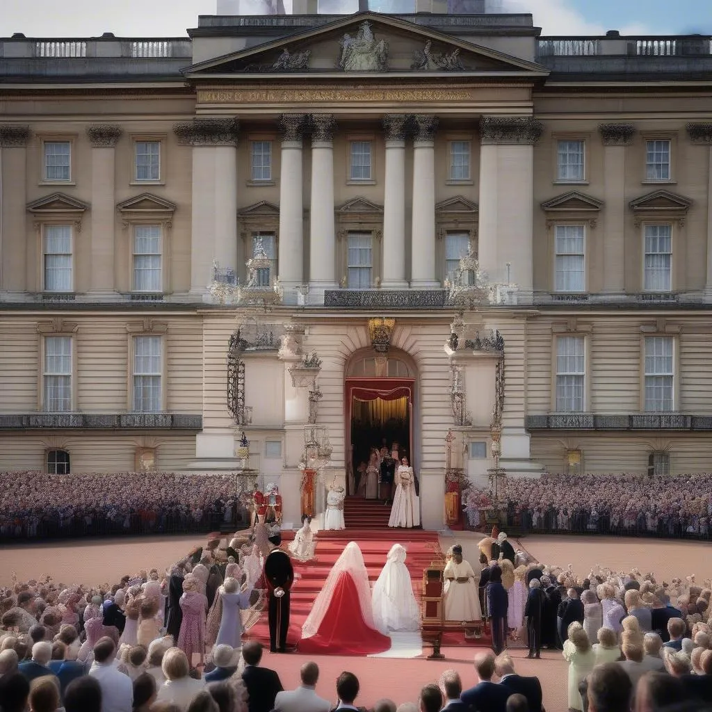 Royal family waving from Buckingham Palace balcony