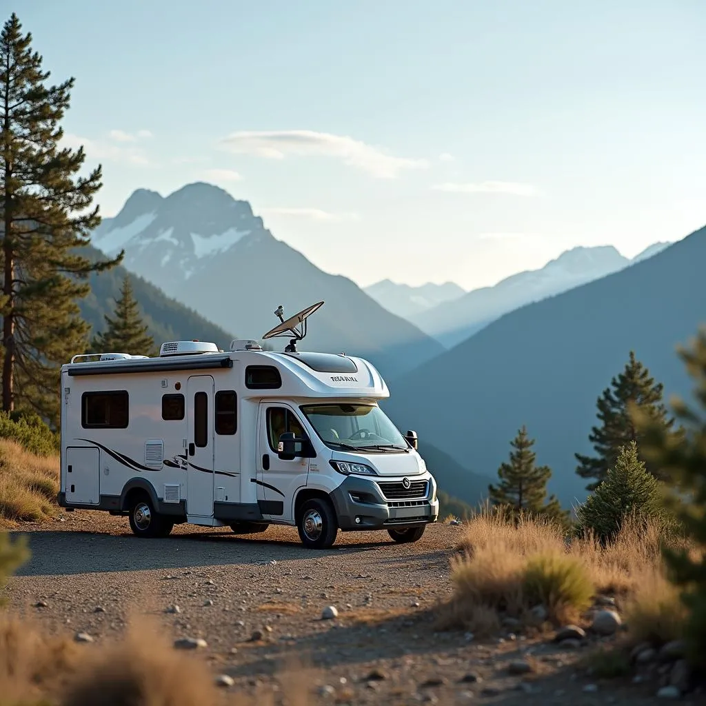 Satellite dish on an RV for internet access